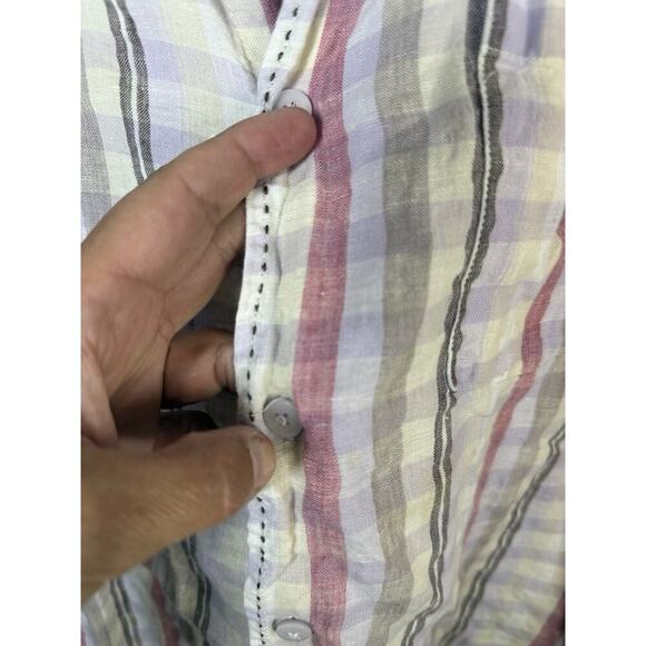 Cubavera Men’s Large Shirt 100% Linen Pastel Plaid Short Sleeve Button Front - Picture 4 of 9